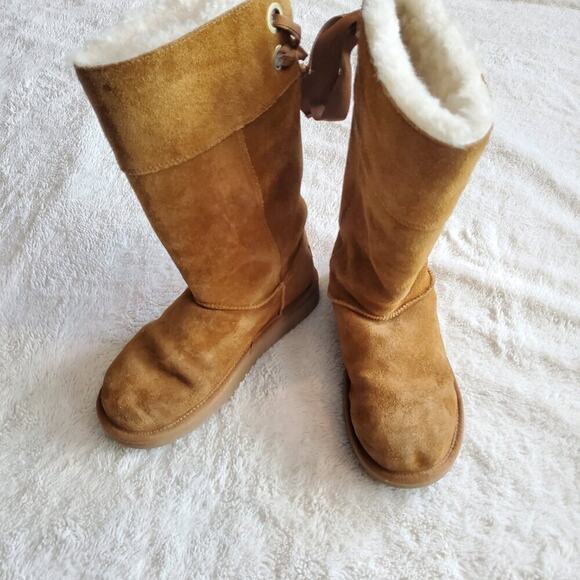 Koolaburra by‎ Ugg Tan Suede Andrah 1105791 Tall Bow Fur Lined High Boot Women 6 - Picture 3 of 8